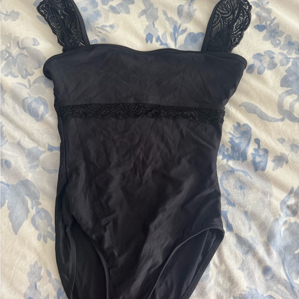 Black Lace Trim Wear Moi leotard